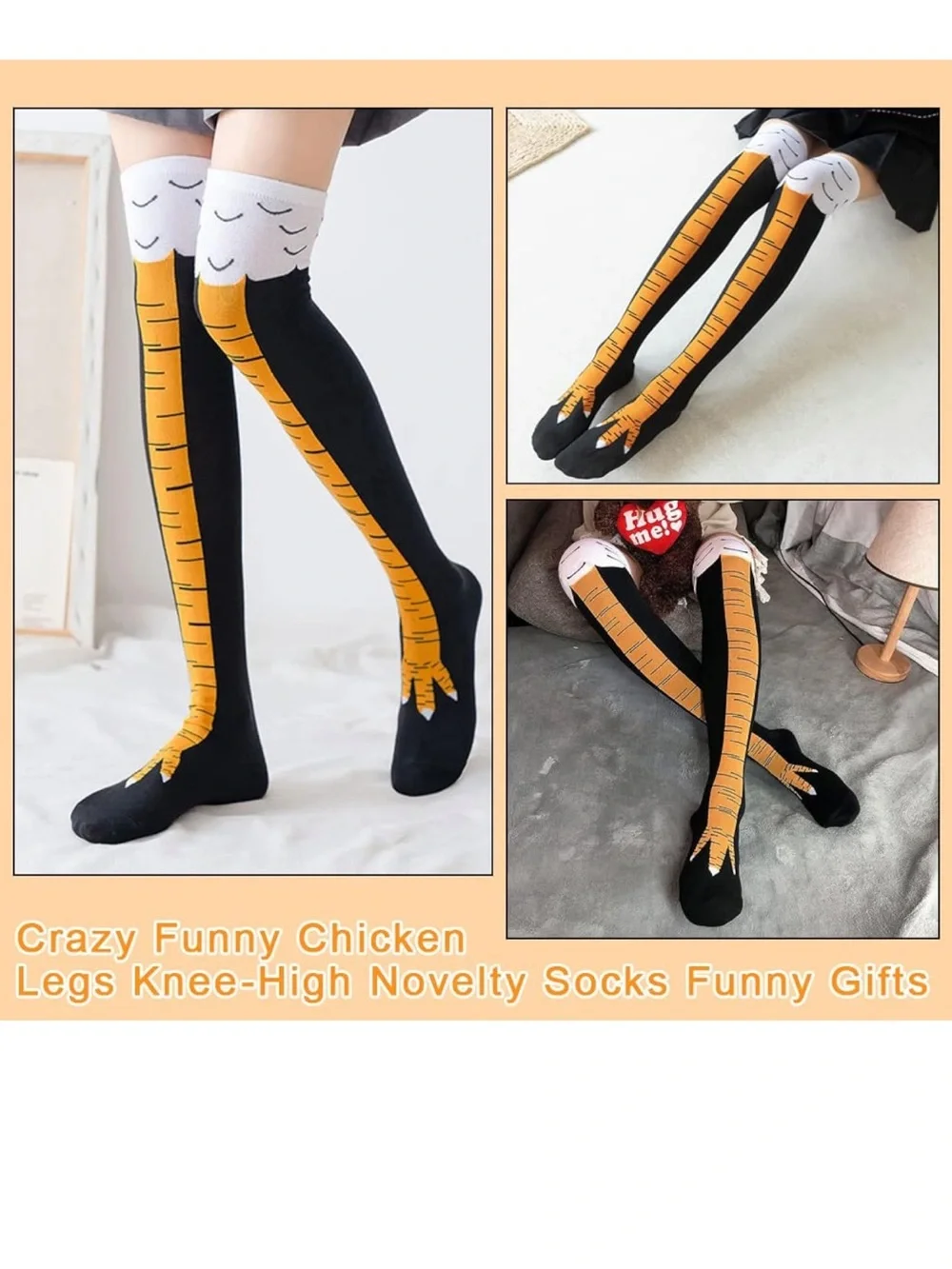 Women’s Chicken Thigh-High Socks - Black/Yellow